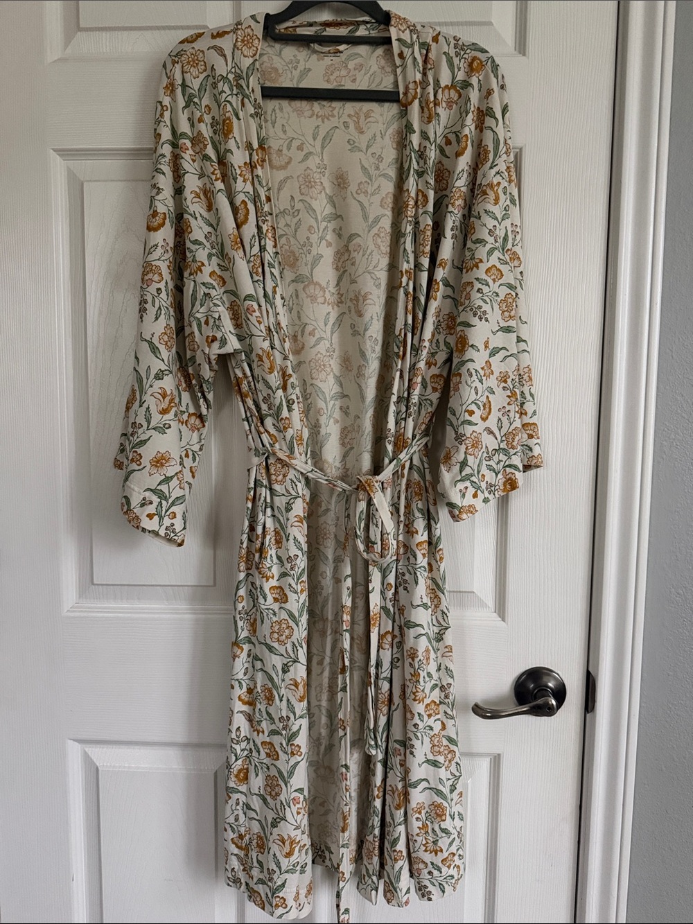 Garnet Hill "Green Cotton" Organic Cotton Asian Wrap Kimono Robe Medium